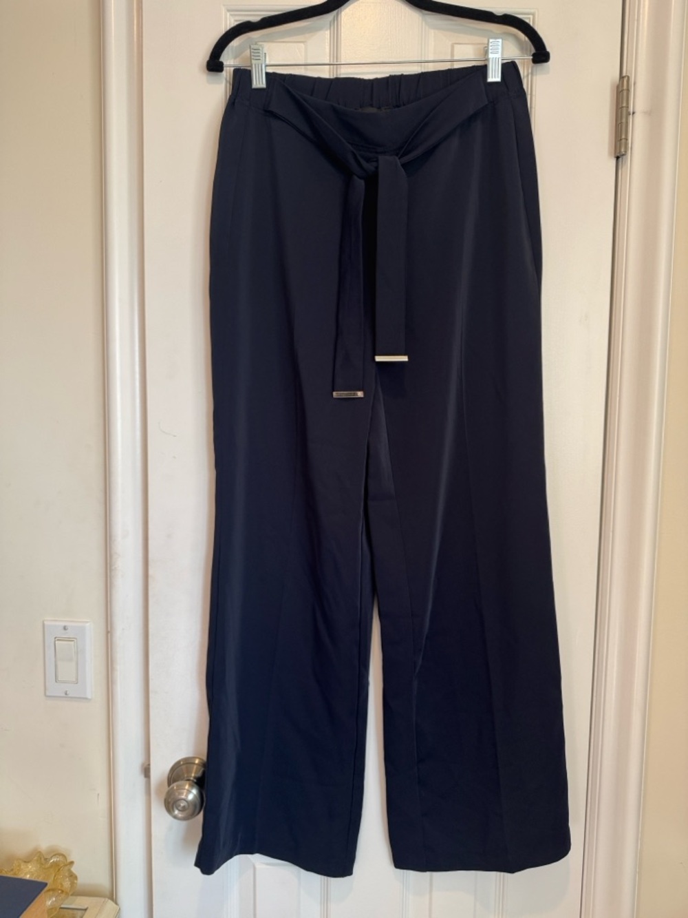 High-Rise Wide Leg Tie-Waist Pants in Navy
